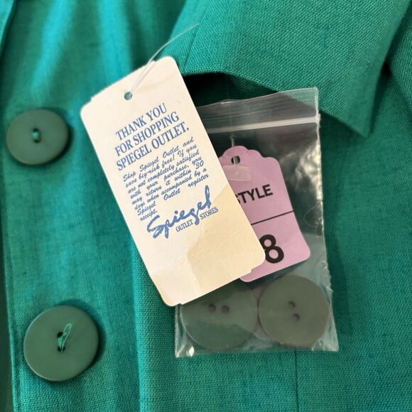 VTG NEW Apart Womens 8 Green Rayon Linen Blend Button Blazer Jacket Classy Work - Picture 9 of 11